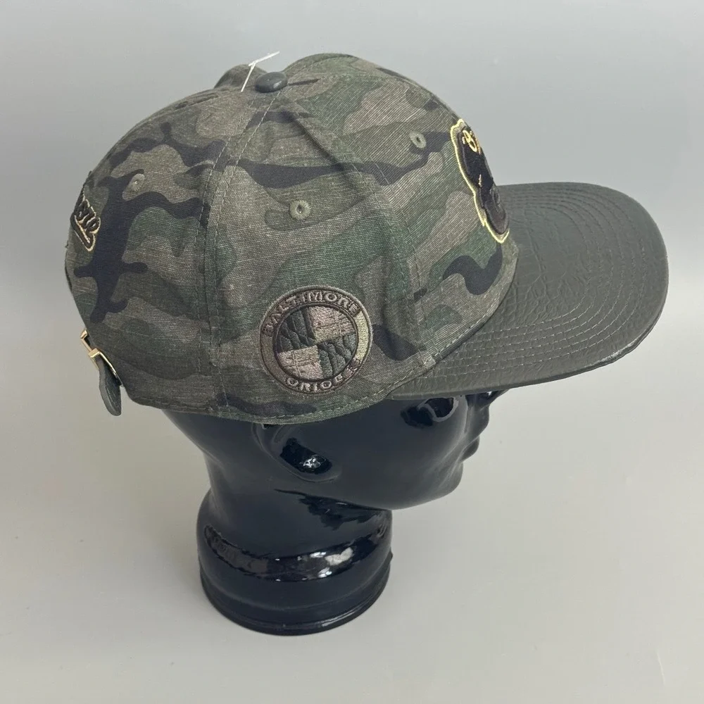 Pro Standard Baltimore Orioles Camo Leather Visor Strapback Hat MLB NEW